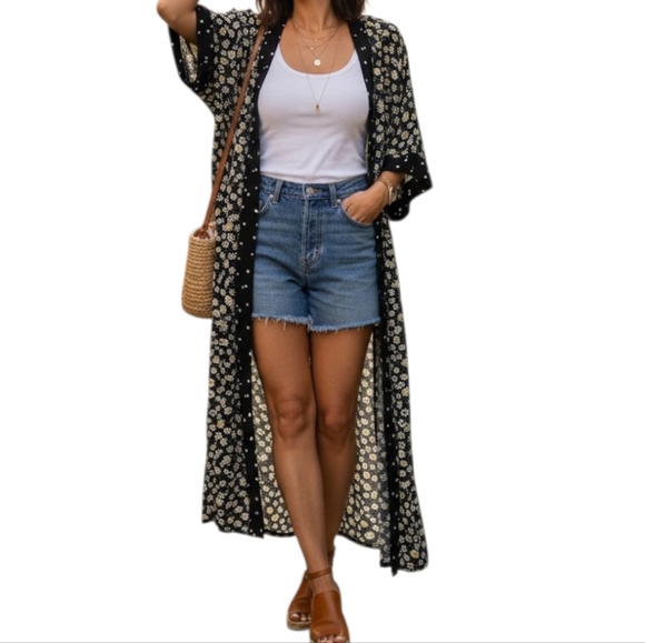 Long floral daisy maxi kimono - Picture 1 of 9